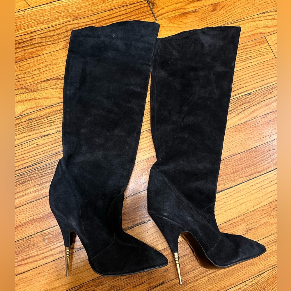 Elegant Black Knee-High suede slouchy fetish spike heel Women's Boots